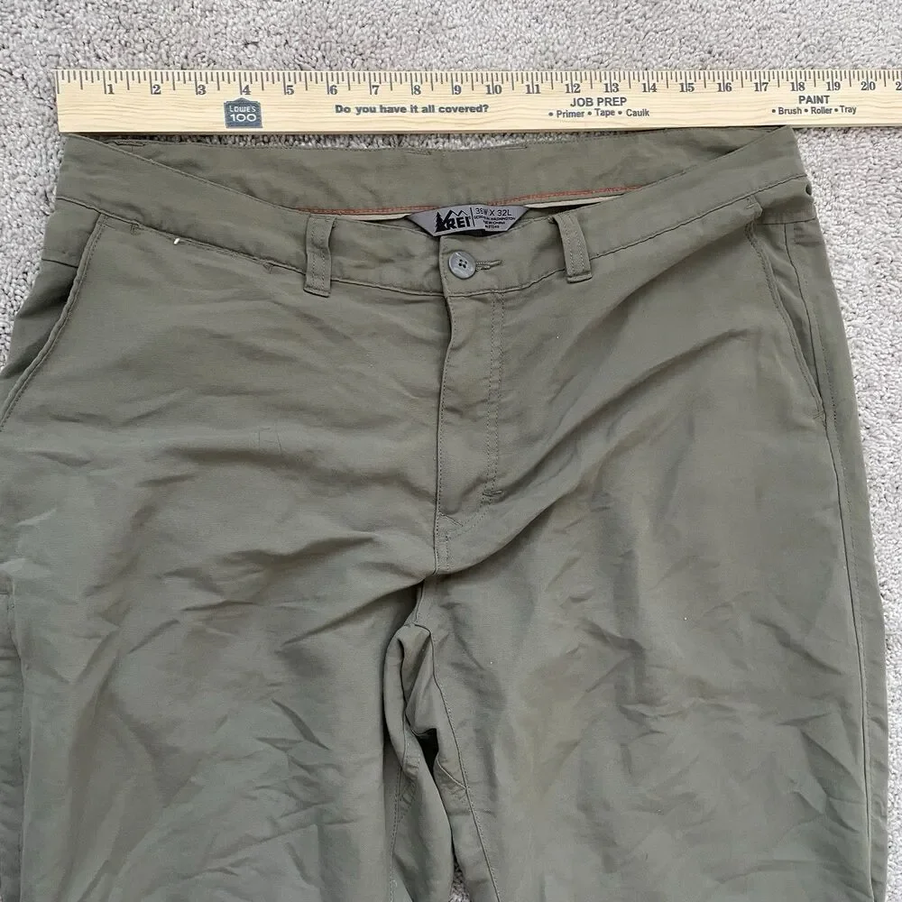 REI Pants Men’s 36x32 Olive Green Nylon Zip Outdoor Hiking Camping Adventure Fun